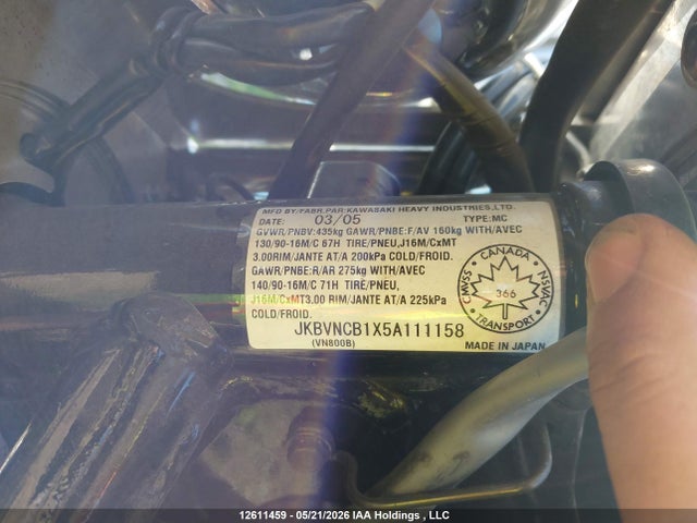 Продажа на аукционе авто 2005 Kawasaki Vn800 B, vin: JKBVNCB1X5A111158, номер лота: 12611459