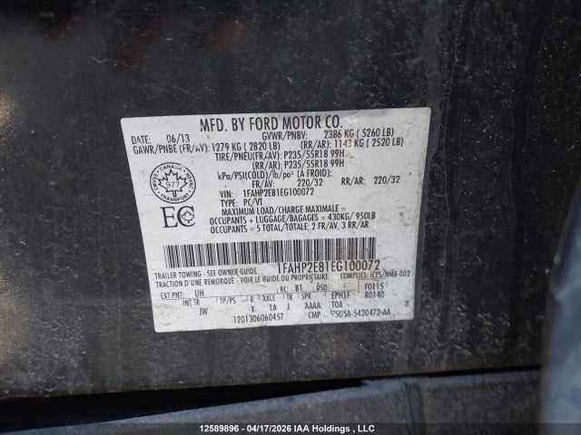 Aukcja sprzedaży 2014 Ford Taurus Sel, vin: 1FAHP2E81EG100072, numer aukcji: 12589896