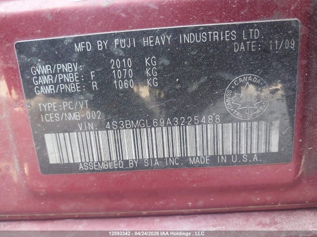 Aukcja sprzedaży 2010 Subaru Legacy 2.5i Limited, vin: 4S3BMGL69A3225488, numer aukcji: 12593342