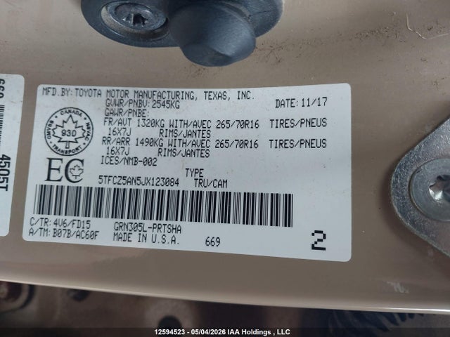 5TFCZ5AN5JX123084 Toyota Tacoma Trd Off Road/trd Sport