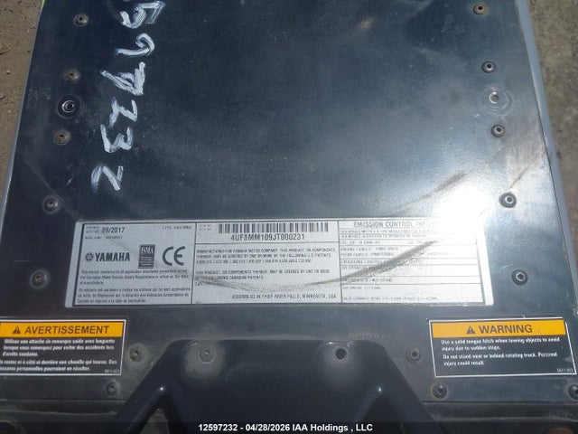 2018 Yamaha Sidewinder მანქანა იყიდება აუქციონზე, vin: 4UF8MM109JT000231, აუქციონის ნომერი: 12597232