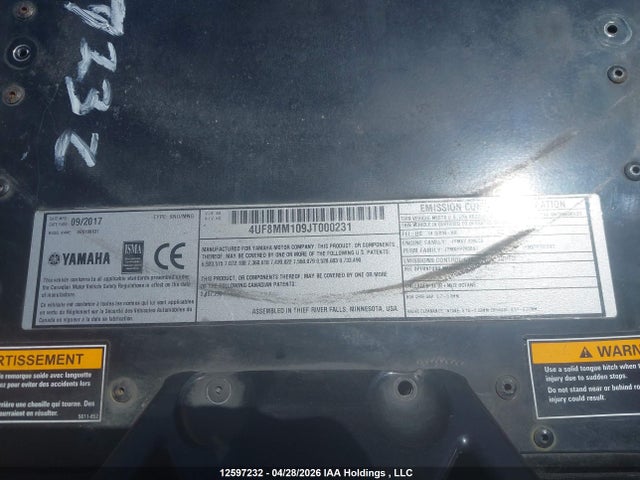 2018 Yamaha Sidewinder მანქანა იყიდება აუქციონზე, vin: 4UF8MM109JT000231, აუქციონის ნომერი: 12597232