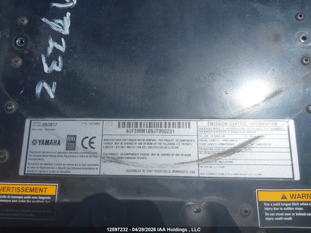 2018 Yamaha Sidewinder მანქანა იყიდება აუქციონზე, vin: 4UF8MM109JT000231, აუქციონის ნომერი: 12597232