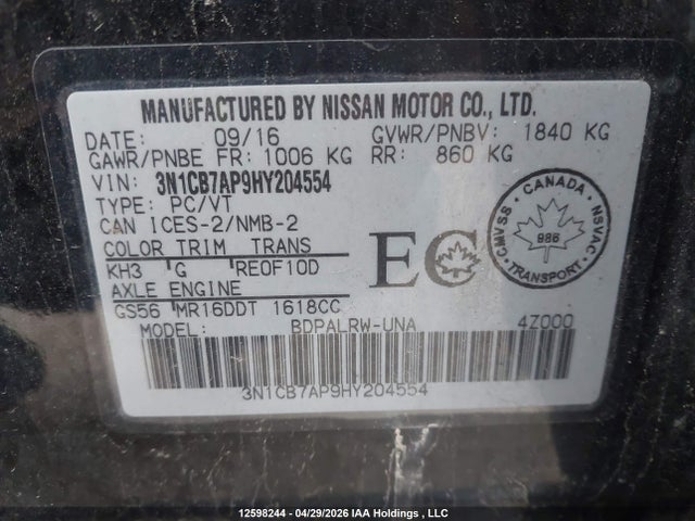 3N1CB7AP9HY204554 Nissan Sentra 1.6 Sr Turbo/nismo