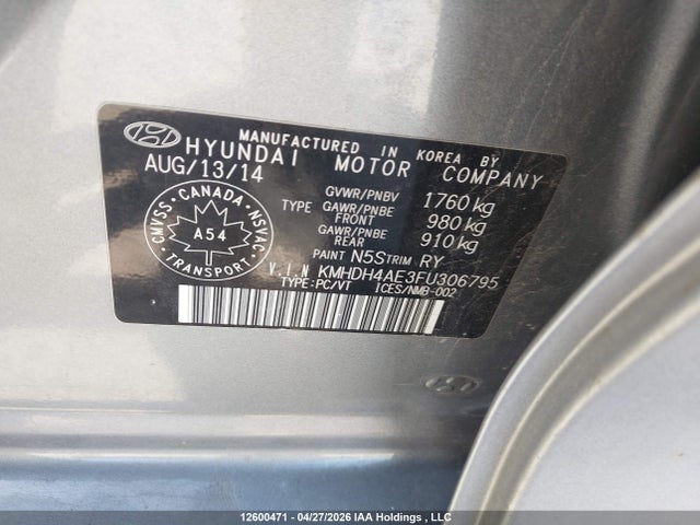 2015 Hyundai Elantra Sport Appearance მანქანა იყიდება აუქციონზე, vin: KMHDH4AE3FU306795, აუქციონის ნომერი: 12600471