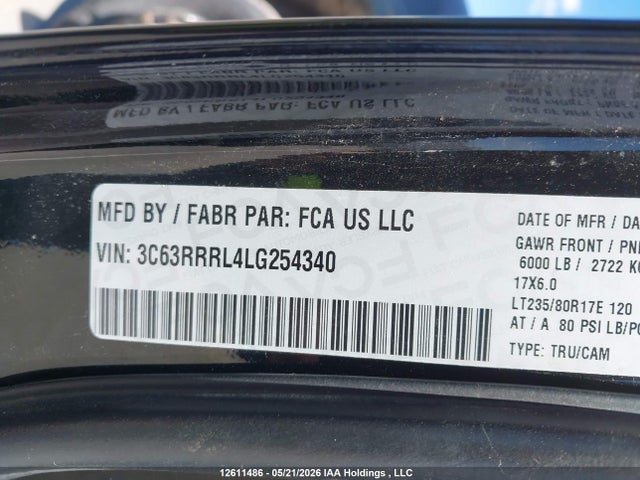 12611486 :رقم المزاد ، 3C63RRRL4LG254340 vin ، 2020 Ram 3500 Limited مزاد بيع