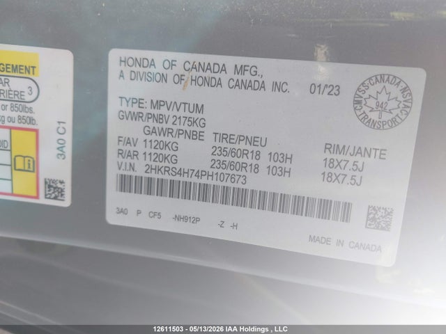 Aukcja sprzedaży 2023 Honda Cr-v Ex-l, vin: 2HKRS4H74PH107673, numer aukcji: 12611503