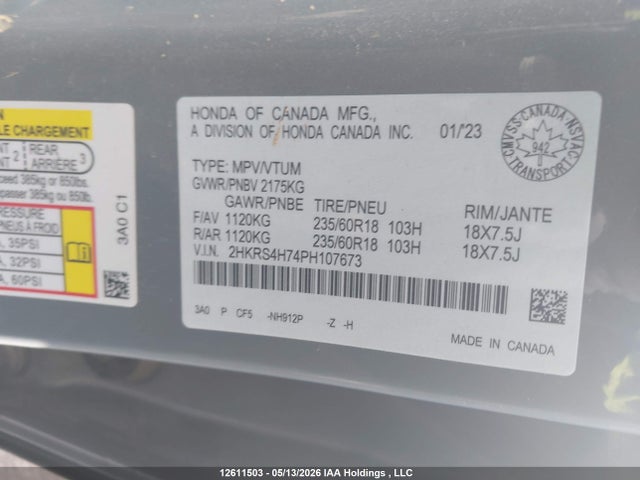 Aukcja sprzedaży 2023 Honda Cr-v Ex-l, vin: 2HKRS4H74PH107673, numer aukcji: 12611503
