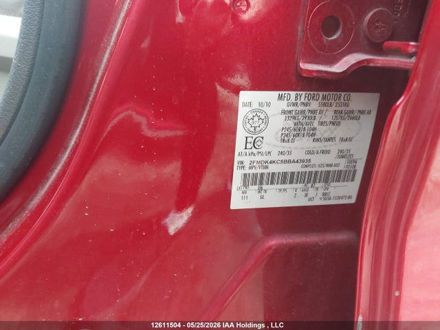 2011 Ford Edge Limited მანქანა იყიდება აუქციონზე, vin: 2FMDK4KC5BBA43935, აუქციონის ნომერი: 12611504