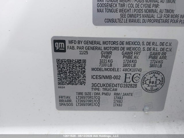2026 Chevrolet Silverado K1500 Lt მანქანა იყიდება აუქციონზე, vin: 3GCUKDED4TG192828, აუქციონის ნომერი: 12611528