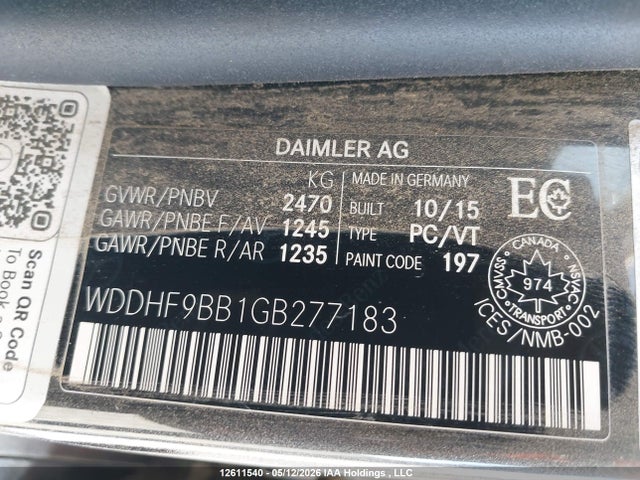 Aukcja sprzedaży 2016 Mercedes-benz E 550 4matic, vin: WDDHF9BB1GB277183, numer aukcji: 12611540