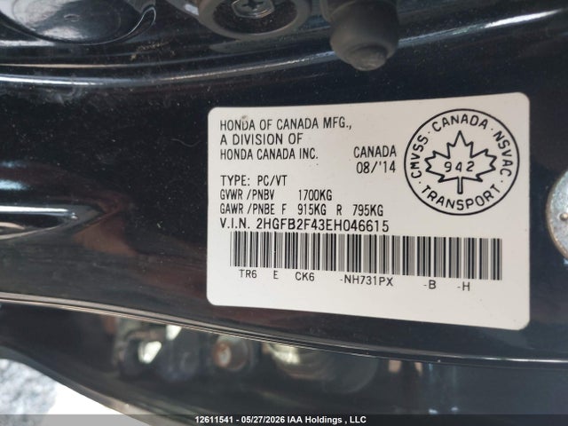 Продаж на аукціоні авто 2014 Honda Civic Lx, vin: 2HGFB2F43EH046615, номер лоту: 12611541