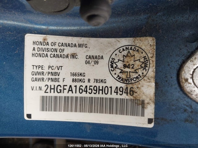 Aukcja sprzedaży 2009 Honda Civic Dx-g, vin: 2HGFA16459H014946, numer aukcji: 12611552