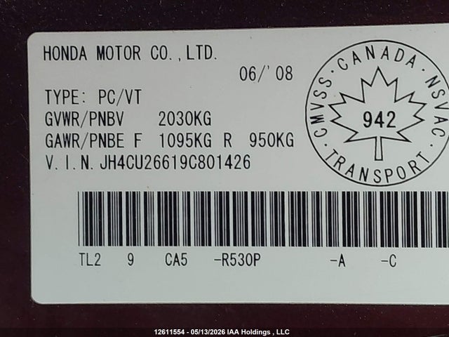 Aukcja sprzedaży 2009 Acura Tsx, vin: JH4CU26619C801426, numer aukcji: 12611554