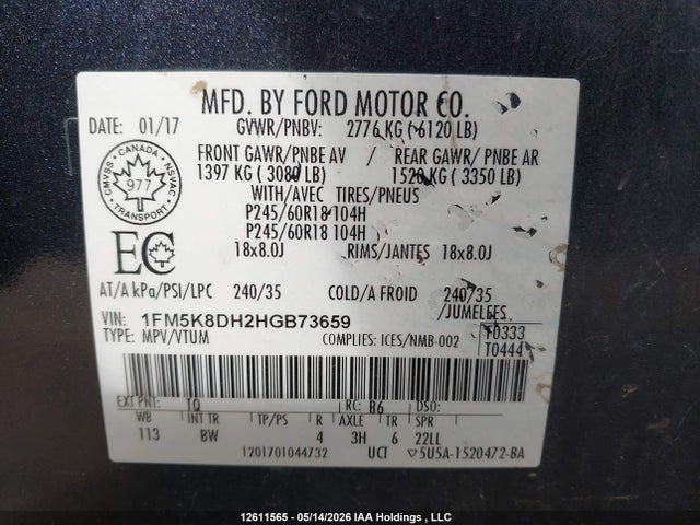 Продаж на аукціоні авто 2017 Ford Explorer Xlt, vin: 1FM5K8DH2HGB73659, номер лоту: 12611565