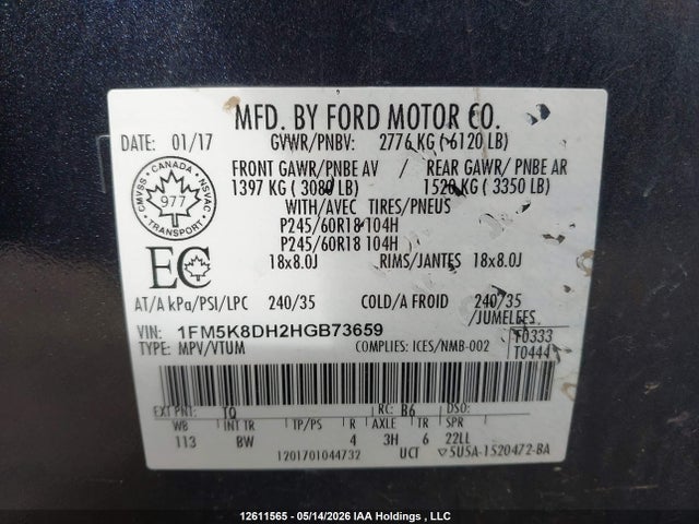Продаж на аукціоні авто 2017 Ford Explorer Xlt, vin: 1FM5K8DH2HGB73659, номер лоту: 12611565