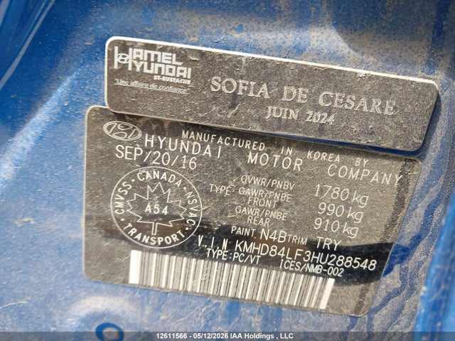 KMHD84LF3HU288548 Hyundai ELANTRA GL