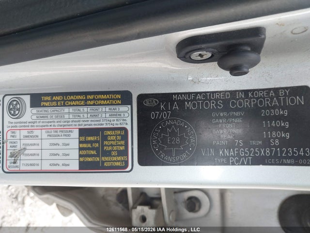 Aukcja sprzedaży 2008 Kia Rondo Ex/ex-premium/lx, vin: KNAFG525X87123543, numer aukcji: 12611568