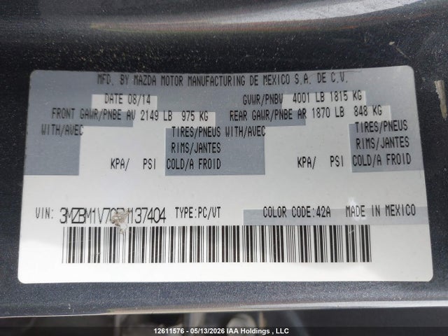 3MZBM1V70FM137404 Mazda Mazda3 Gs