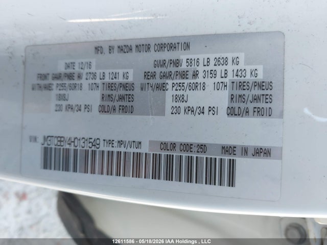 Mazda Cx-9 Gs 2017 JM3TCBBY4H0131549 Image 9