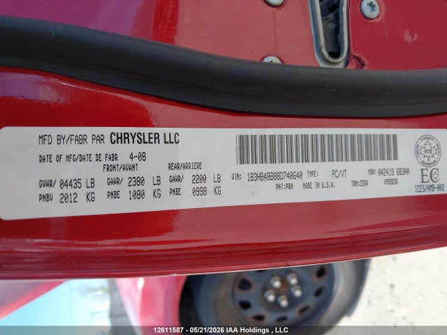 2008 Dodge Caliber Sxt მანქანა იყიდება აუქციონზე, vin: 1B3HB48B88D740640, აუქციონის ნომერი: 12611587