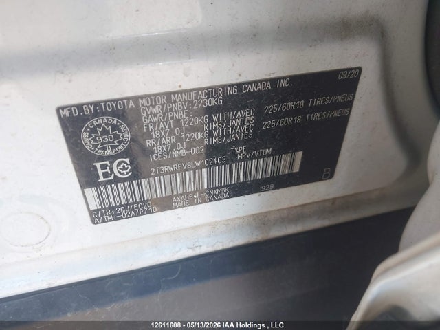 Aukcja sprzedaży 2020 Toyota Rav4 Hybrid Xle, vin: 2T3RWRFV8LW102403, numer aukcji: 12611608