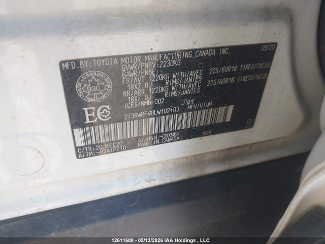 Aukcja sprzedaży 2020 Toyota Rav4 Hybrid Xle, vin: 2T3RWRFV8LW102403, numer aukcji: 12611608