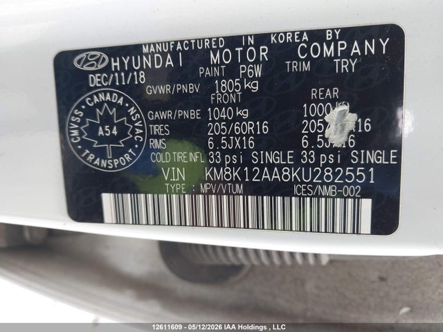 KM8K12AA8KU282551 Hyundai Kona Se