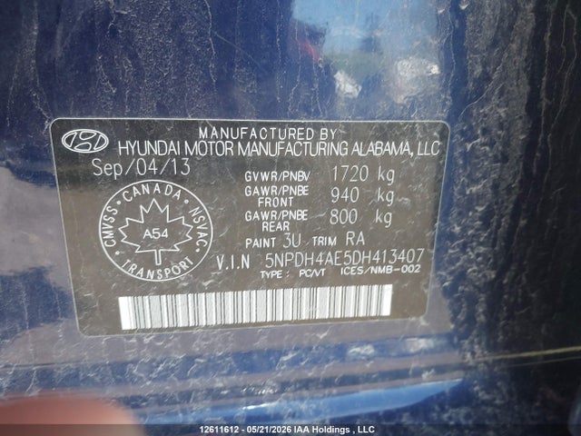 Продажа на аукционе авто 2013 Hyundai Elantra Gl, vin: 5NPDH4AE5DH413407, номер лота: 12611612