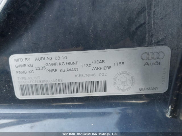 12611618 :رقم المزاد ، WAUKFCFL8BN024463 vin ، 2011 Audi A4 Prestige مزاد بيع