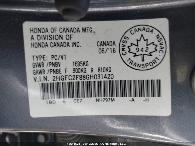 Honda CIVIC EX 2016 2HGFC2F88GH031420 Image 9
