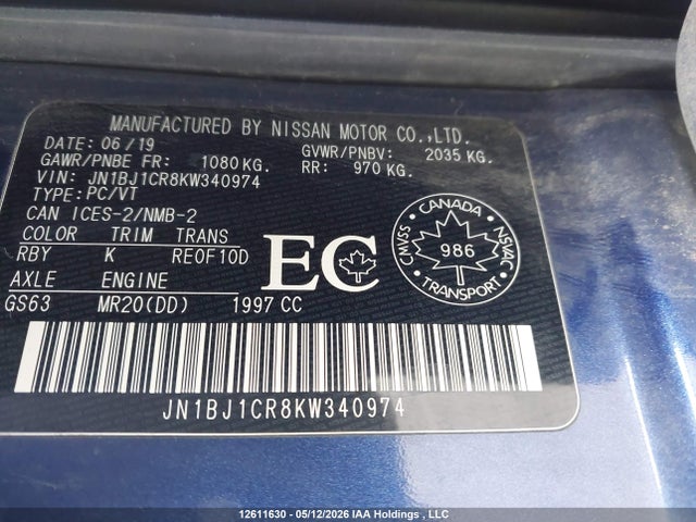 Aukcja sprzedaży 2019 Nissan Rogue Sport S/sv/sl, vin: JN1BJ1CR8KW340974, numer aukcji: 12611630