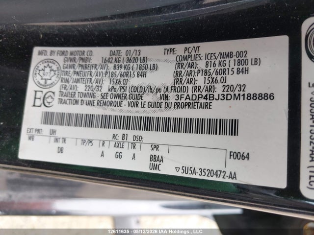 Aukcja sprzedaży 2013 Ford Fiesta Se, vin: 3FADP4BJ3DM188886, numer aukcji: 12611635