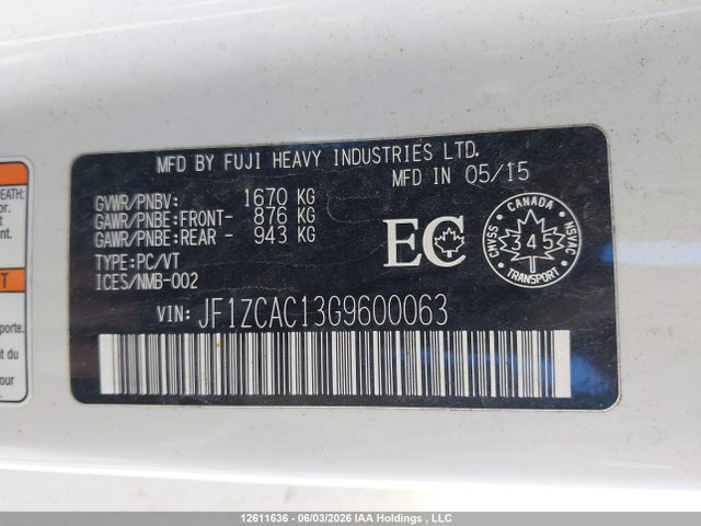 Aukcja sprzedaży 2016 Subaru Brz Sport-tech, vin: JF1ZCAC13G9600063, numer aukcji: 12611636