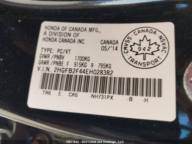 Продажа на аукционе авто 2014 Honda Civic Lx, vin: 2HGFB2F44EH028382, номер лота: 12611642