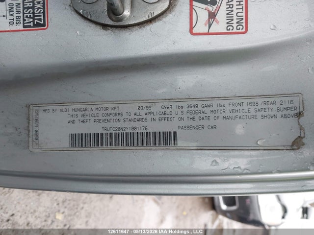 2000 Audi Tt მანქანა იყიდება აუქციონზე, vin: TRUTC28N2Y1001176, აუქციონის ნომერი: 12611647