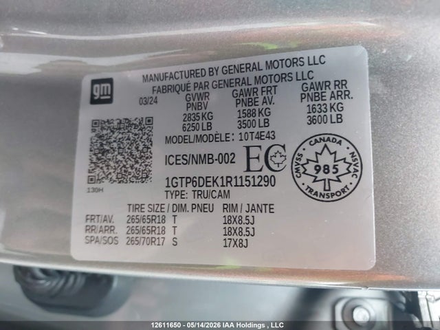 2024 Gmc Canyon At4 მანქანა იყიდება აუქციონზე, vin: 1GTP6DEK1R1151290, აუქციონის ნომერი: 12611650