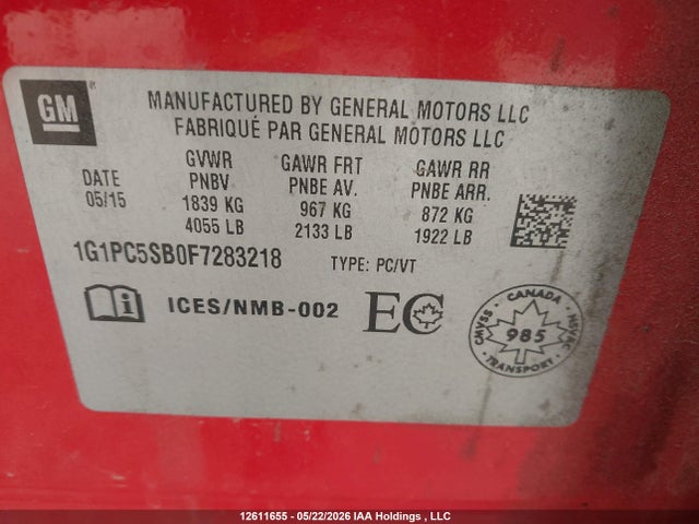 1G1PC5SB0F7283218 Chevrolet Cruze 1lt