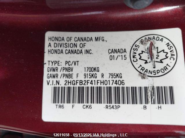 Honda Civic Lx 2015 2HGFB2F41FH017406 Image 10