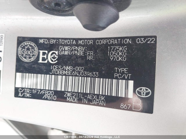 Toyota Corolla 2022 JTDBBMBE6NJ039633 Image 9