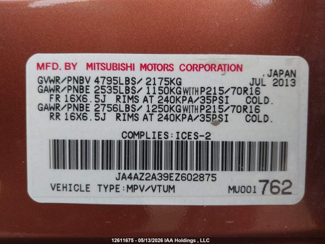 Продажа на аукционе авто 2014 Mitsubishi Outlander Es, vin: JA4AZ2A39EZ602875, номер лота: 12611675