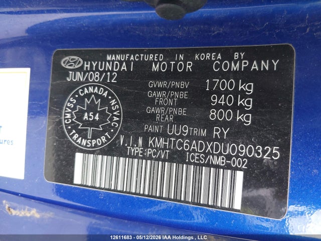 12611683 :رقم المزاد ، KMHTC6ADXDU090325 vin ، 2013 Hyundai Veloster مزاد بيع