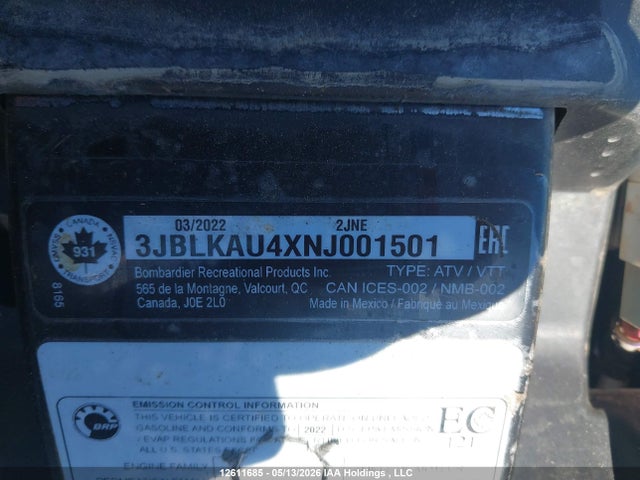 3JBLKAU4XNJ001501 Can-Am Outlander Xt 850/xt-p 850