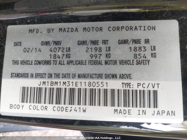 JM1BM1M31E1180551 Mazda 3 Grand Touring