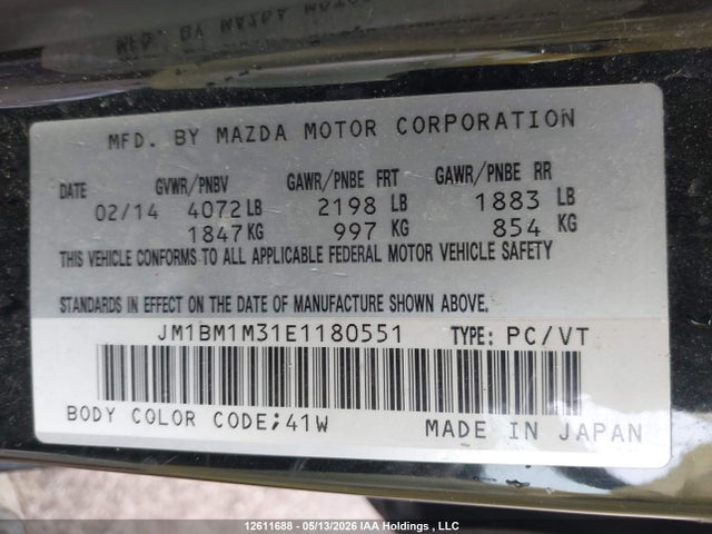 JM1BM1M31E1180551 Mazda 3 Grand Touring