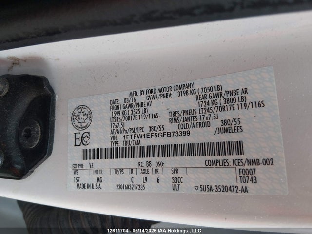 Продажа на аукционе авто 2016 Ford F150 Supercrew, vin: 1FTFW1EF5GFB73399, номер лота: 12611704