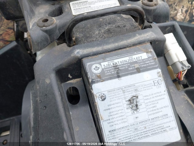 2022 Can-am Outlander Xt 570/mossy Oak Hunting Edition 570 მანქანა იყიდება აუქციონზე, vin: 3JBLKAT40NJ001427, აუქციონის ნომერი: 12611706