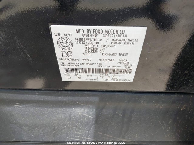 1FM5K8D81HGC11186 Ford EXPLORER XLT