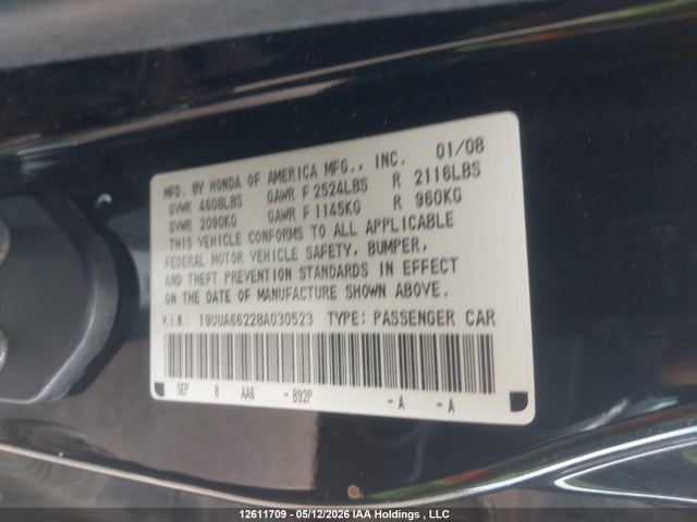 Продаж на аукціоні авто 2008 Acura Tl, vin: 19UUA66228A030523, номер лоту: 12611709