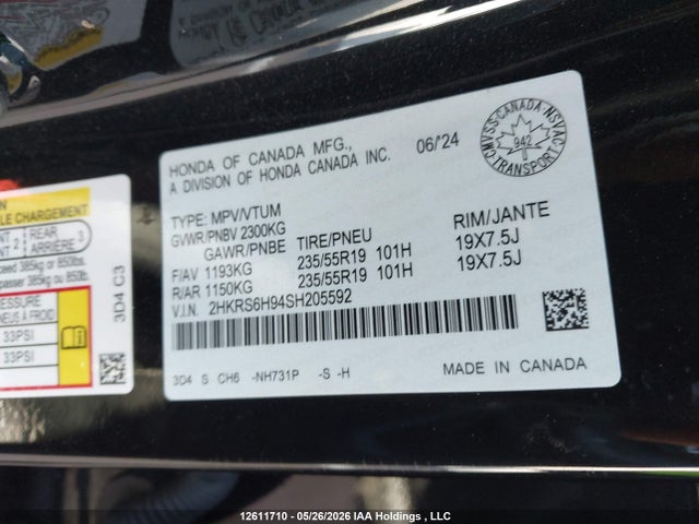 Продаж на аукціоні авто 2025 Honda Cr-v Hybrid, vin: 2HKRS6H94SH205592, номер лоту: 12611710
